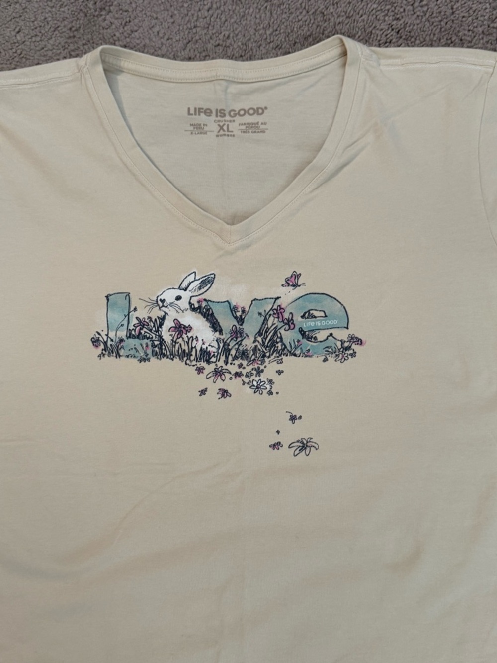 Life Is Good Cream V-Neck Tee with Bunny Graphic - Picture 3 of 4